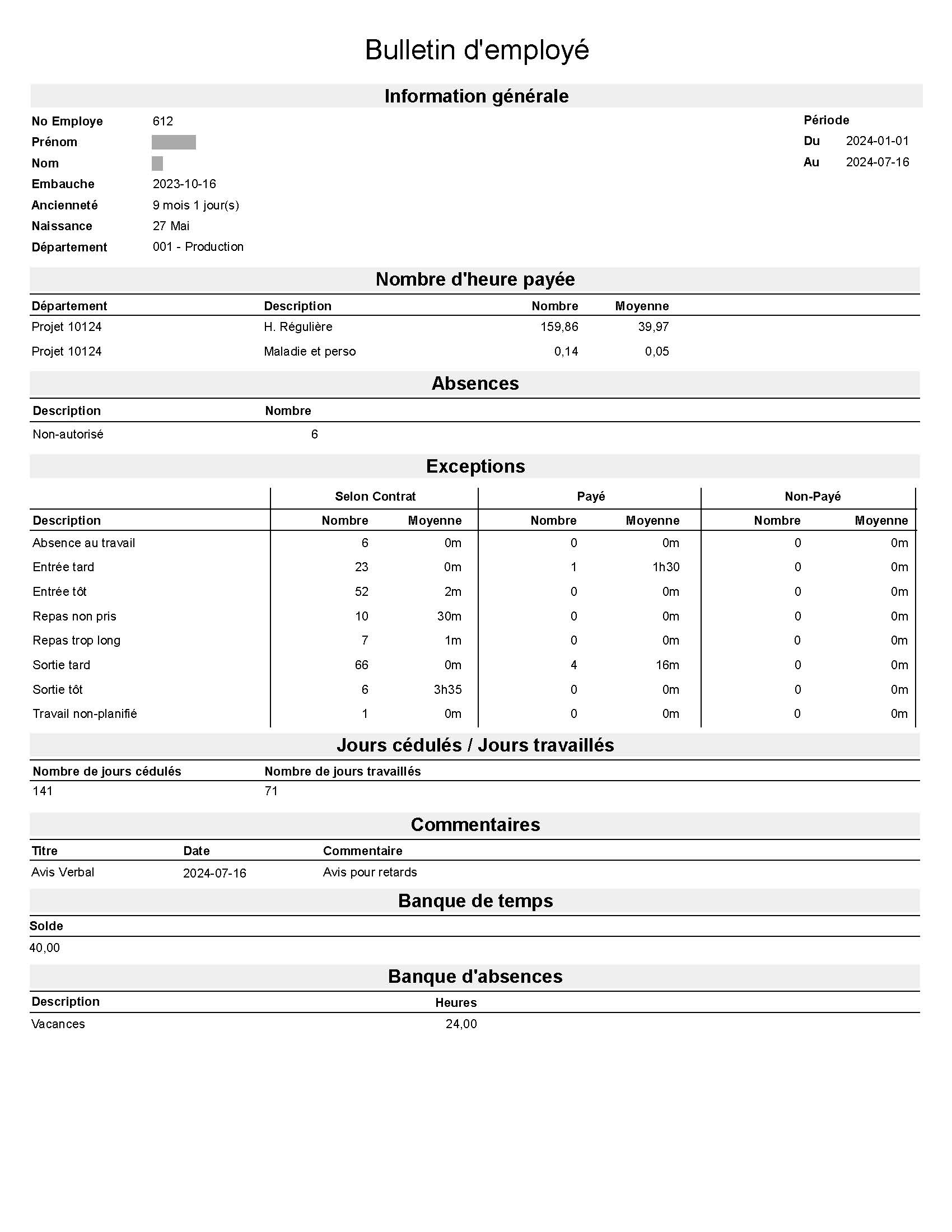 Exemple de Bulletin employé de notre solution informatique S.T.A